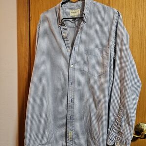 Eddie Bauer Men's Blue and White Checked Button-Down Shirt